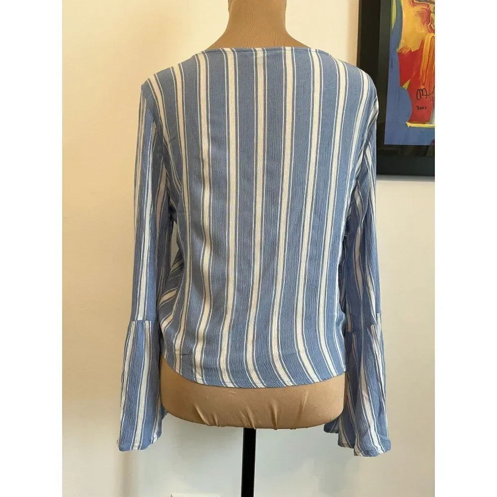 American Eagle Striped Woman's Medium Bell Sleeve Blouse - Picture 3 of 7